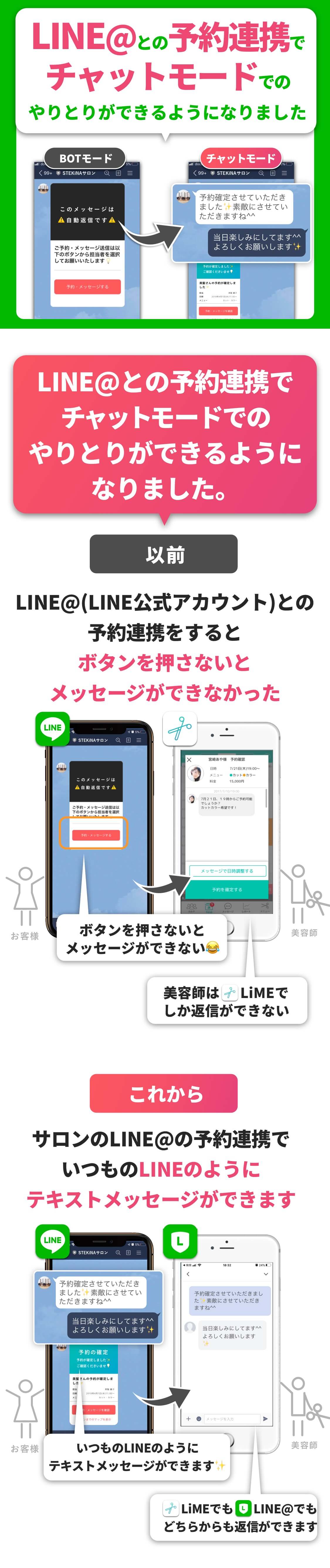 新機能 Line との予約連携でチャットモードでのやりとりができるようになりました 美容室の顧客管理ならlime ライム